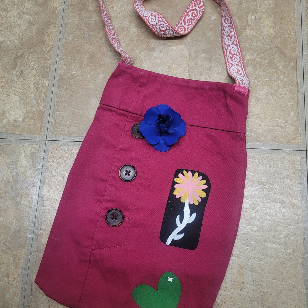 Pink Shoulder Bag with Floral and Heart Accents